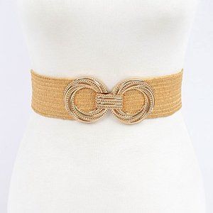 BNWT Plus Size Elastic Faux Straw Textured Metal Buckle Stretch Belt